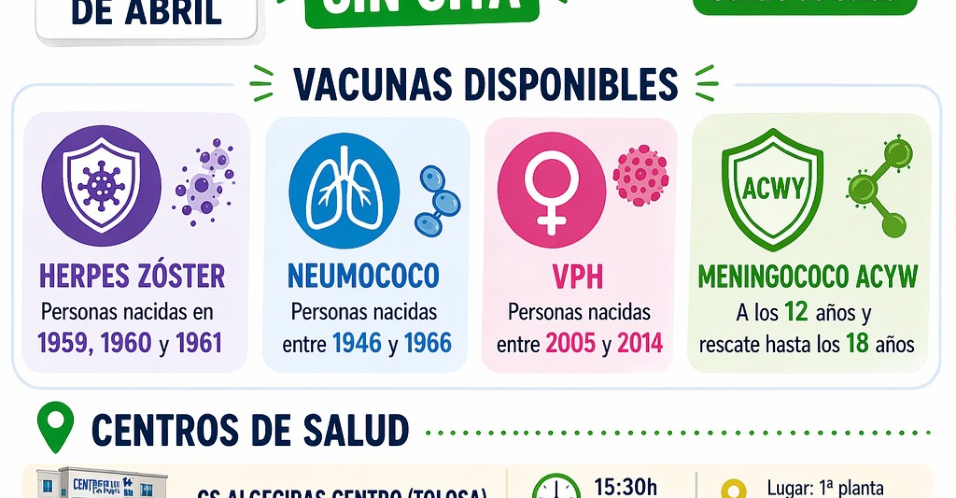 Cartel vacunas sin cita 29 abril