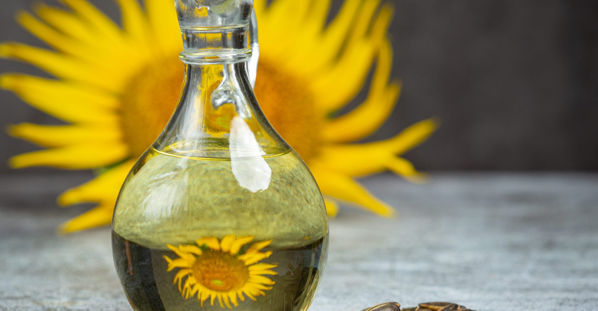 Sunflower oil on the table