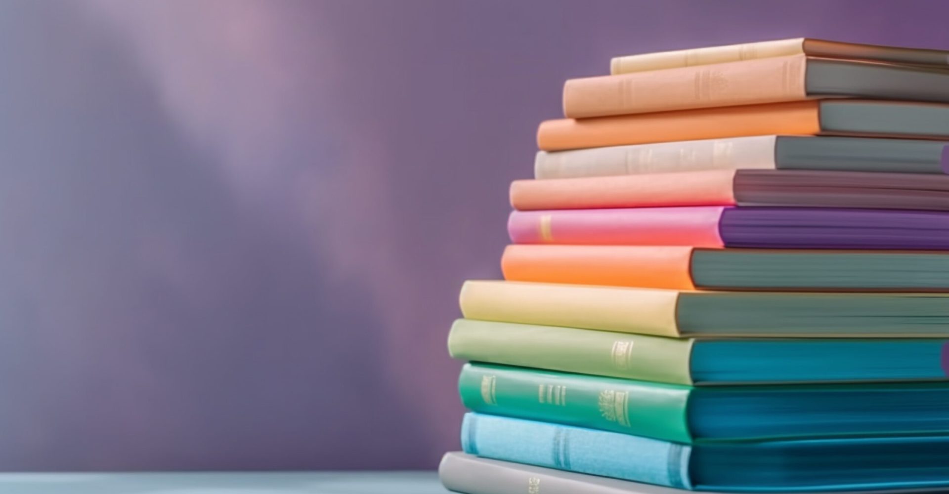 A colorful stack of literature in the library generated by AI