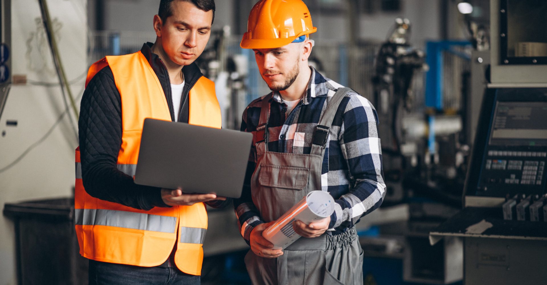 Two colleagues at a factory